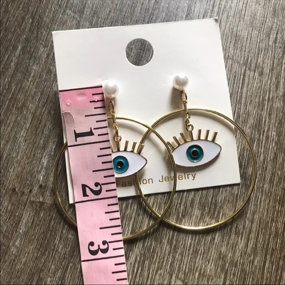 NEW Evil Eye Gold Hoop Earrings - Picture 4 of 5